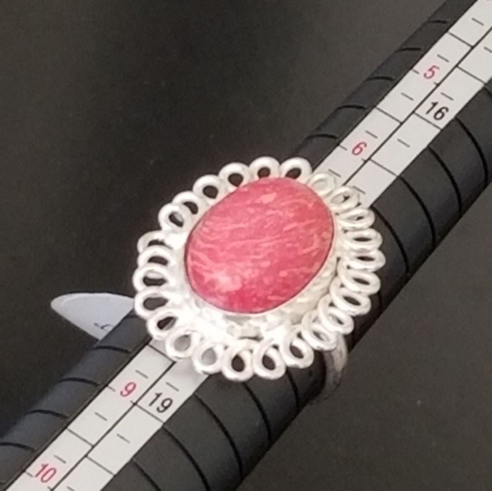 925 Silver and Coral Ring Size 8 - Picture 3 of 8